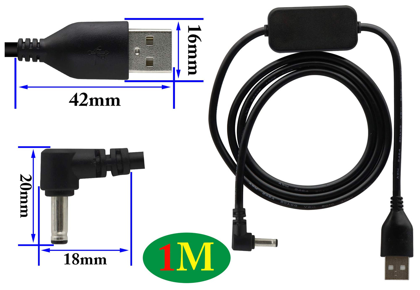 zdyCGTime USB 2.0 Male to 90° dc 3.5 * 1.35mm Male 5v Elbow Boost line,USB to Type H Barrel Cable,USB 12v Cable,Suitable for Desk Lamps,mini