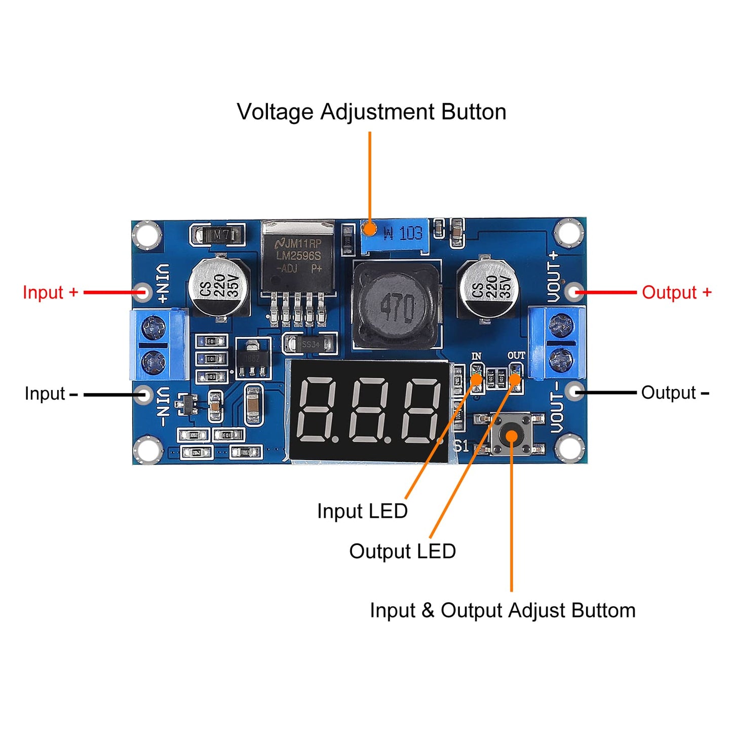 Diitao 3pcs LM2596 LM2596S Buck Converter DC-DC 4-40V to 1.25-37V 2A Reduced Voltage Regulator Power Modules Adjustable Board Step Down Module…