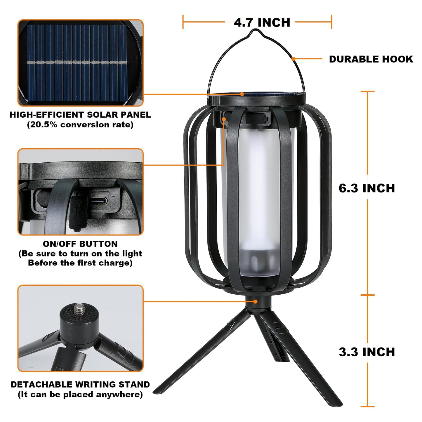 Solar Lantern Outdoor Lights, 2 Pack Waterproof Solar Powered Lanterns with Flickering Flame, Hanging Lantern Decorative for Outside, Solar Powered