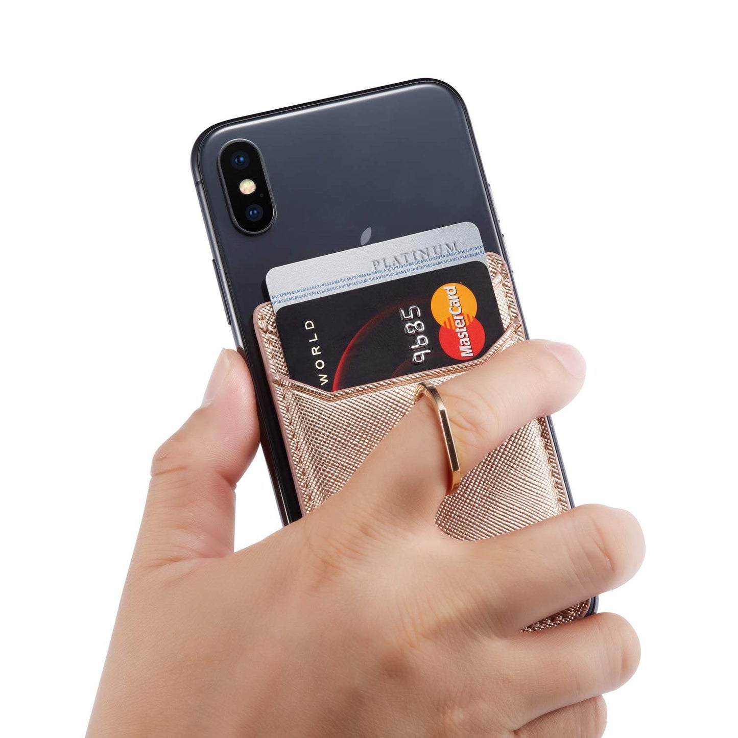 BIAJIYA Phone Card Holder RFID Leather Wallet Credit Adhesive Cell Case Stick-on Card Holder for Women and Men Back of Phone for Most of Smartphones