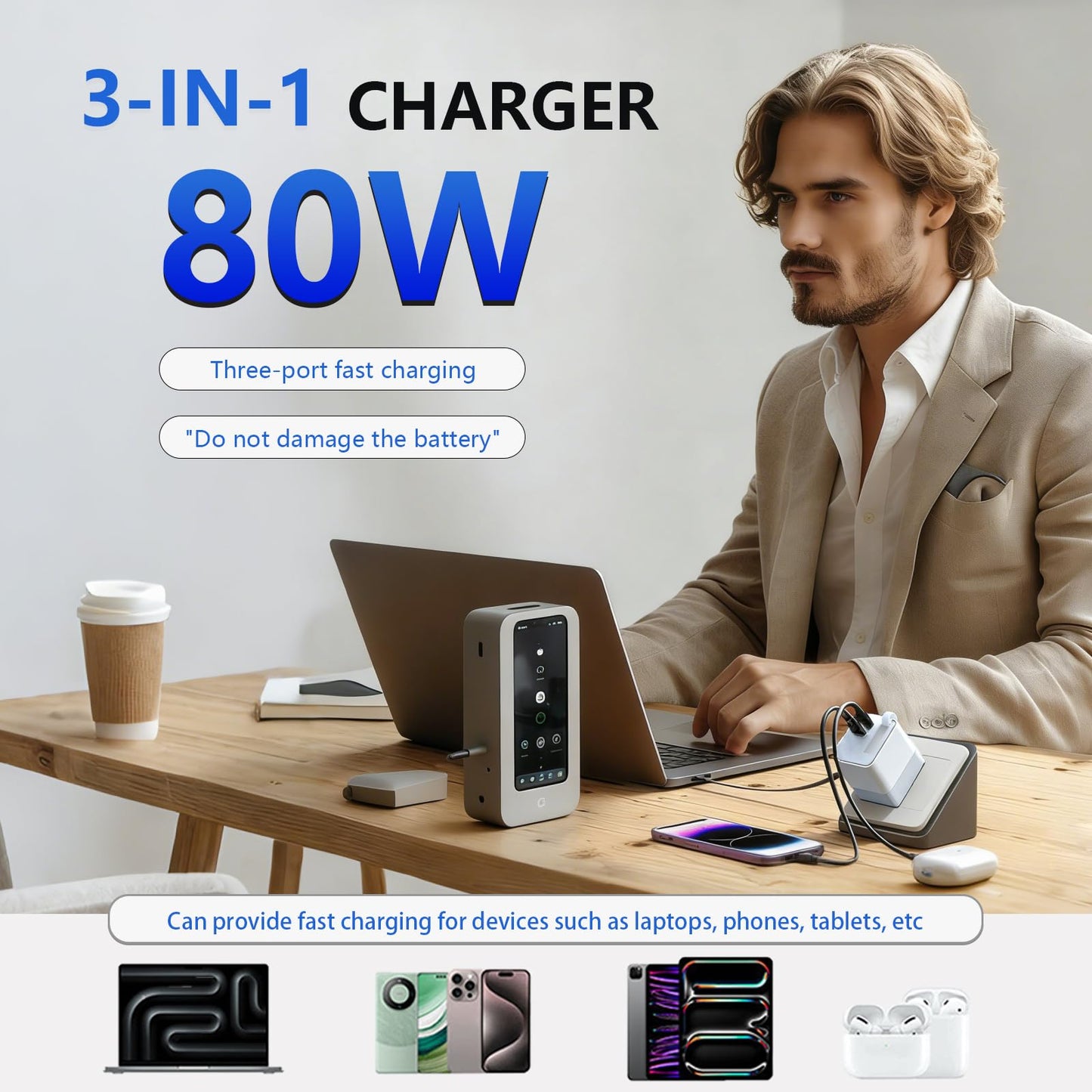 80W USB-C Retractable Fast Charger, PD Wall Charger with Built-in Retractable USB-C Cable, Portable Power Adapter for iPhone 17 Pro Max/16/15