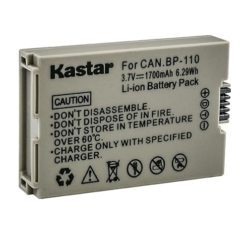 Kastar 1-Pack BP-110 Battery 3.7V 1700mAh Replacement for Canon VIXIA HF R20 HFR20, VIXIA HF R20 Red, VIXIA HF R20 Silver, VIXIA HF R200 HFR200, VIXIA