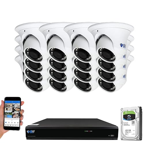 GW Security Cameras System 16CH (3840x2160) HD-TVI 4K CCTV DVR Recorder 4TB HDD with 16 Weatherproof 3840TVL 8.0MP 100ft Night Vision UltraHD 4K Dome