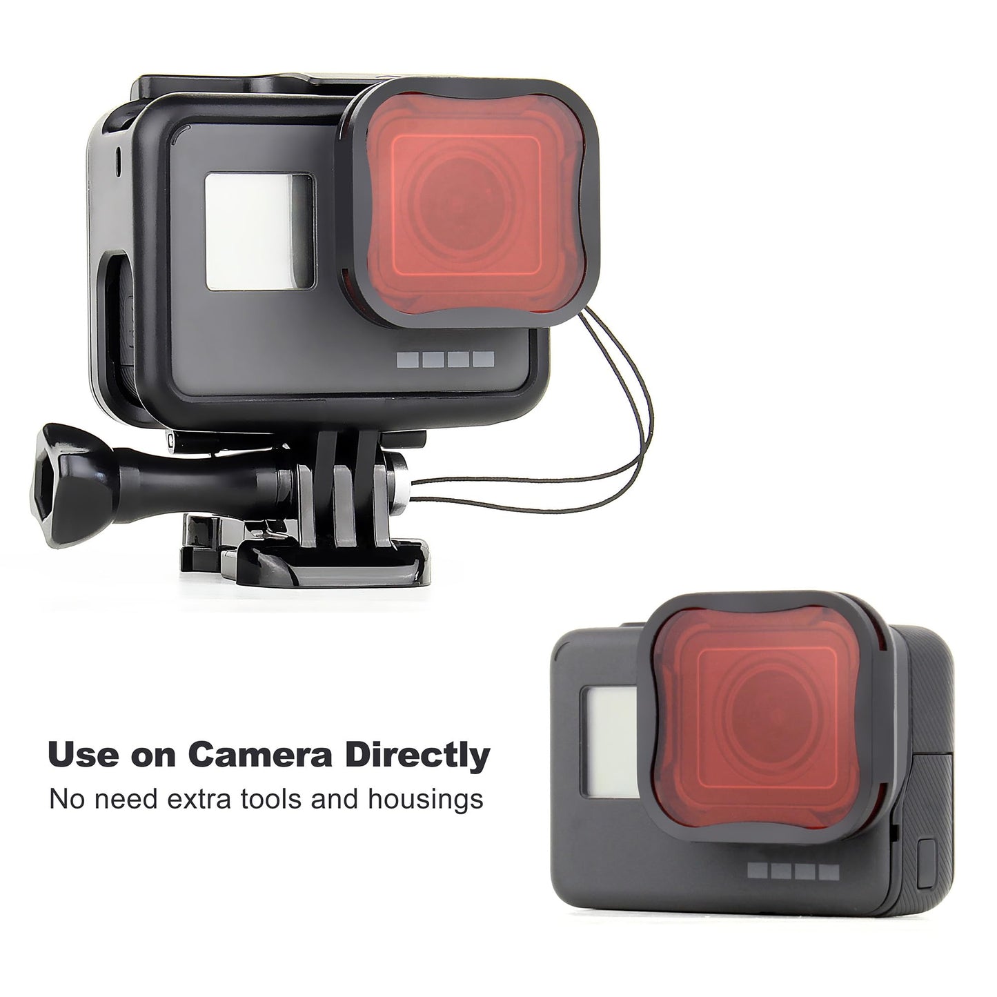 GEPULY 3 Pack Camera Lens Filter Set for GoPro Hero 5/6/7 Black/Hero (2018) Cameras, ND8 Filter Dive Filters(Light Red and Magenta Filter) - Used