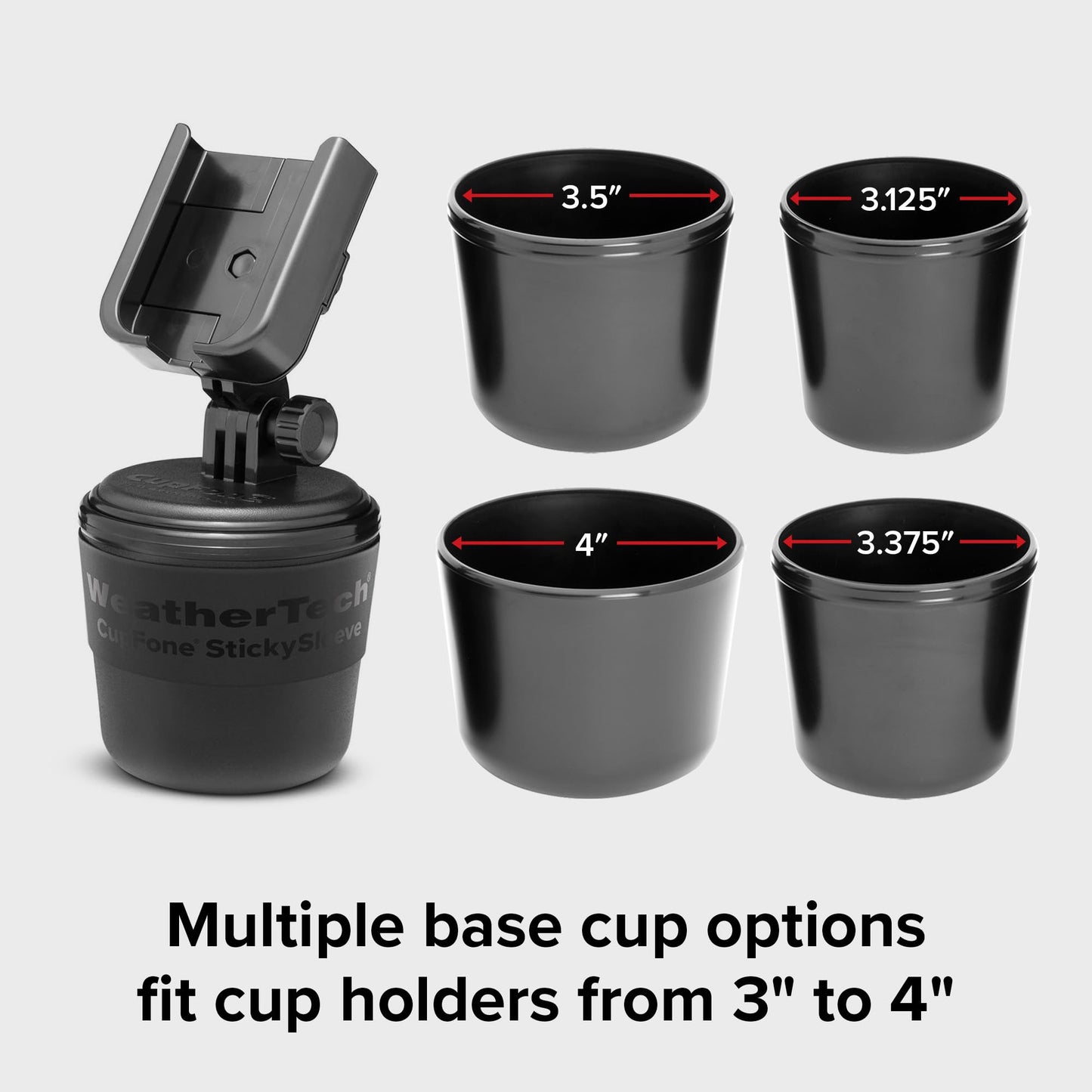 WeatherTech CupFone, Universal Cup Holder Phone Mount for Cars - Adjustable & Secure Fit with Open Access for Charging - Compatible with iPhone