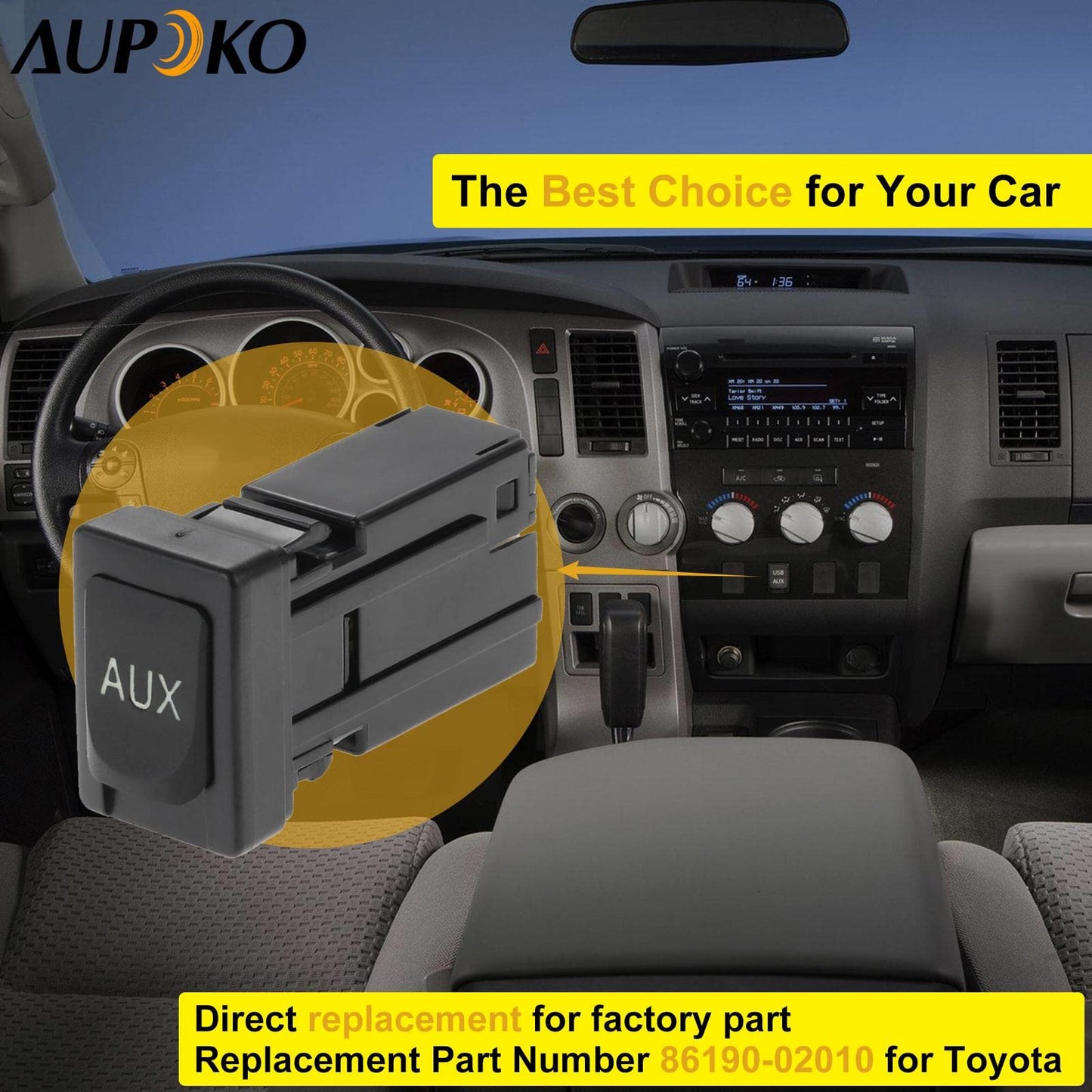 Aupoko 86190-02010 Aux Port, Auxiliary Stereo Adapter, Replacement for Toyota Avalon, Corolla, Highlander, RAV4, Sequoia, Sienna, Tacoma, Tundra