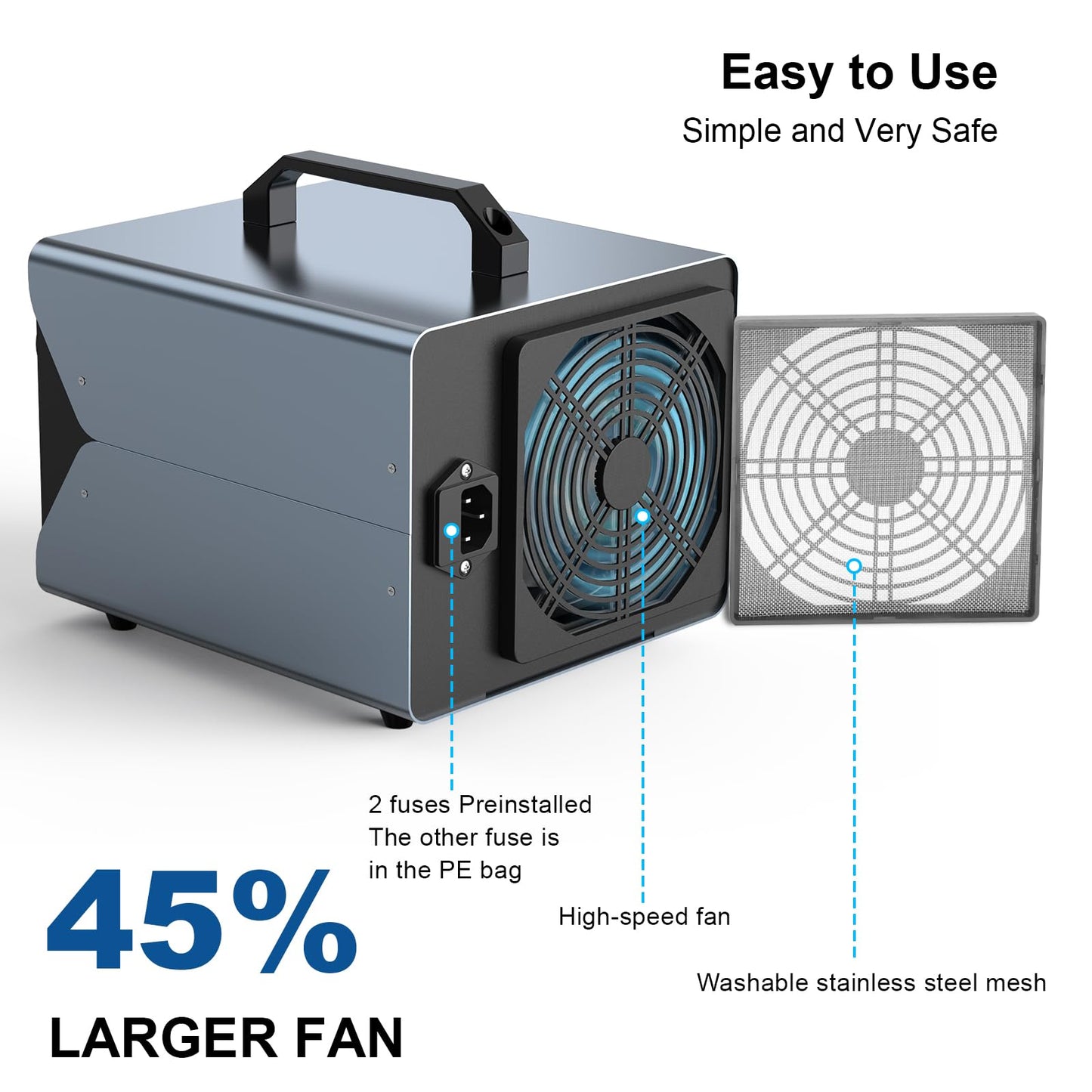 ONAMOR Ozone Generator 83,000mg - Ozone Machine for Home, Smoke, Car, and Pet Room. (Suitable for Area of 6,000 Square Feet) - Gray