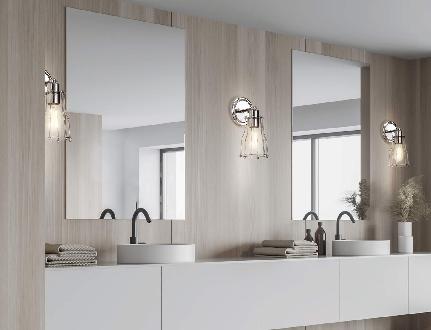 JONATHAN Y 5.13" Chrome Modern Industrial Metal Vanity Light, Bathroom Sconce for Mirror, Reversible 1-Light Wall Lamp with Metal Cage Shade