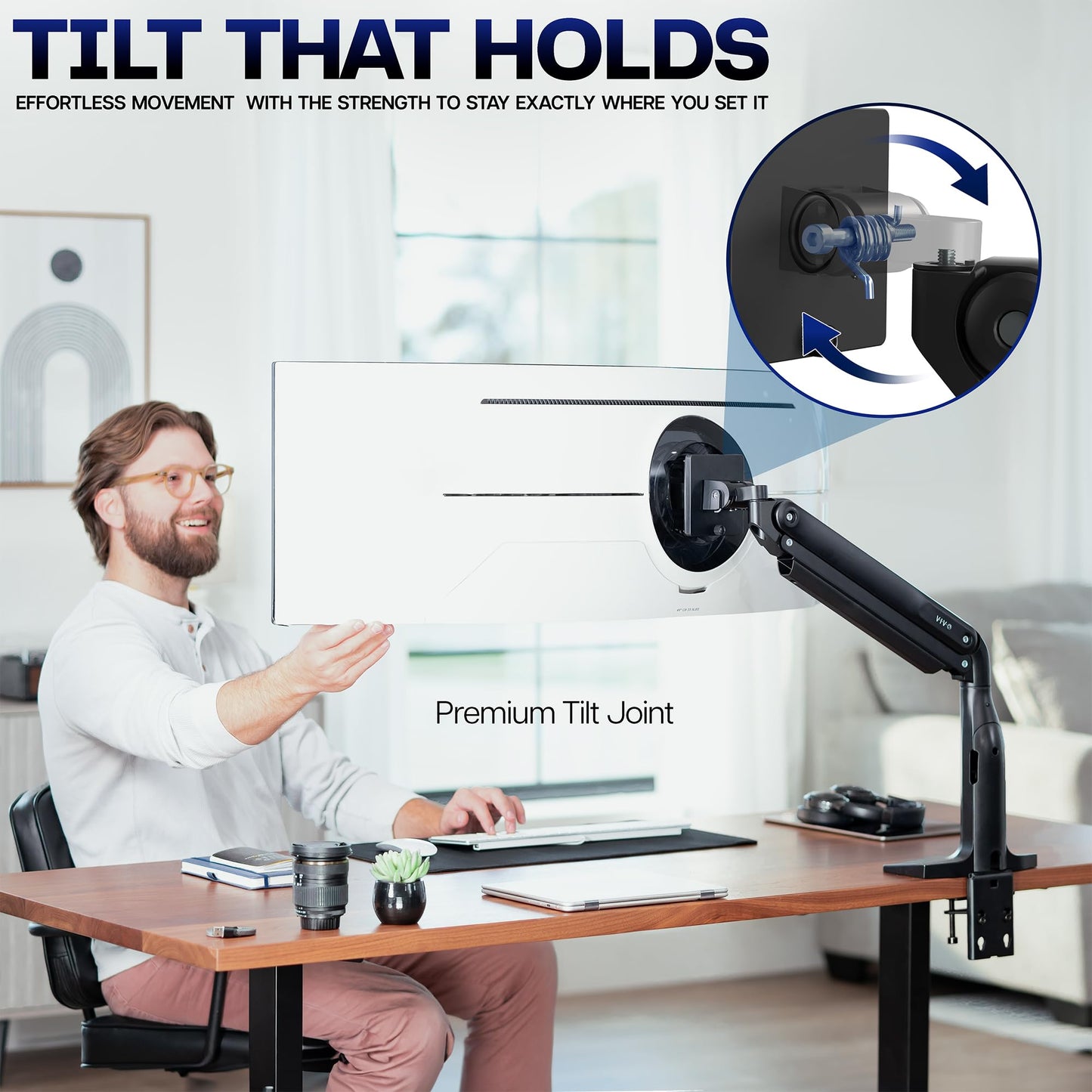 VIVO Aluminum Ultrawide Monitor Stand, Classic + USB, Fits up to 49 inch Screens, Single Articulating Pneumatic Arm, USB Ports, C-Clamp and Grommet