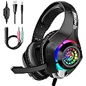 Tatybo Gaming Headset for PS4 PS5 Xbox One PC, Over-Ear Gaming Headphones with Surround Sound, Noise Canceling Mic, RGB Light