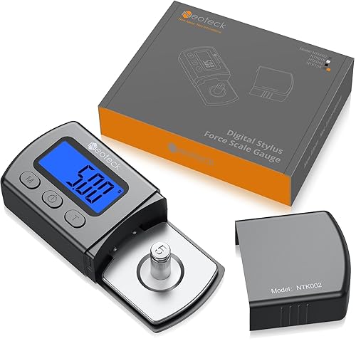 Neoteck Digital Turntable Stylus Force Gauge 0.01g/5.00g with Blue LCD Backlight Turntable Stylus Pressure Gauge with 5g Weight & Leather Case