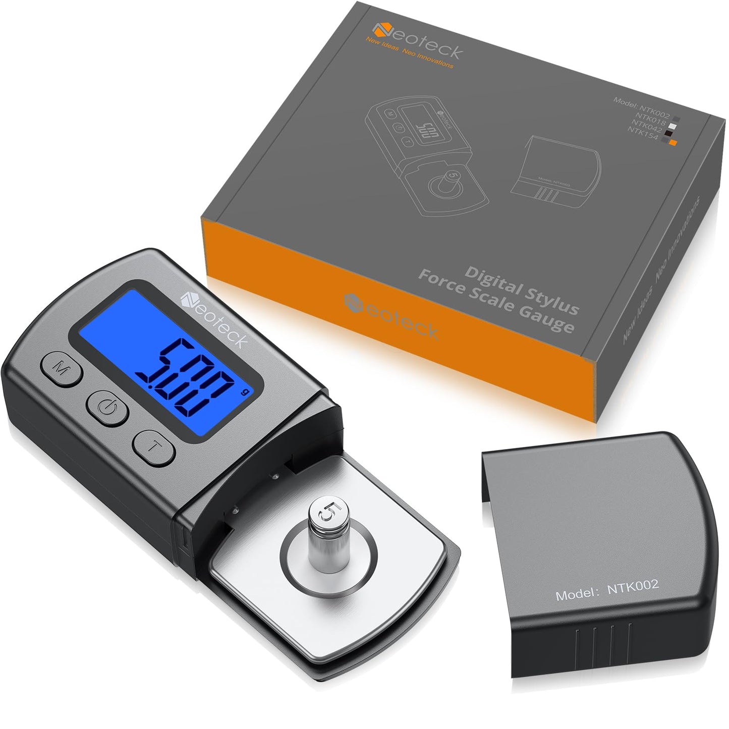 Neoteck Digital Turntable Stylus Force Gauge 0.01g/5.00g with Blue LCD Backlight Turntable Stylus Pressure Gauge with 5g Weight & Leather Case
