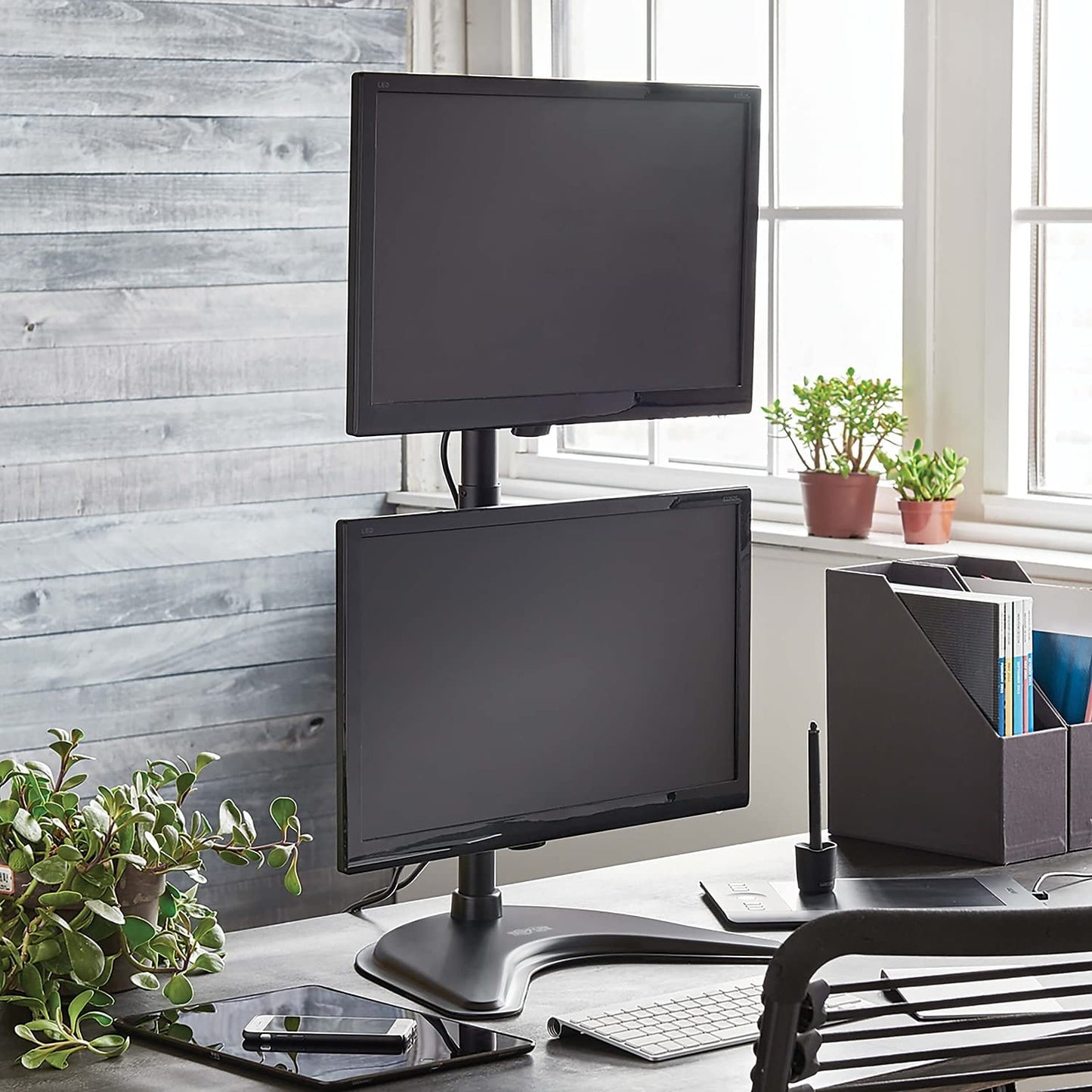 Tripp Lite Dual Monitor Mount Stand/Clamp, Vertical, Swivel & Tilt, 15-27 Inch, Flat Screen Display, Desktop Mount, Black (DDR1527SDC)