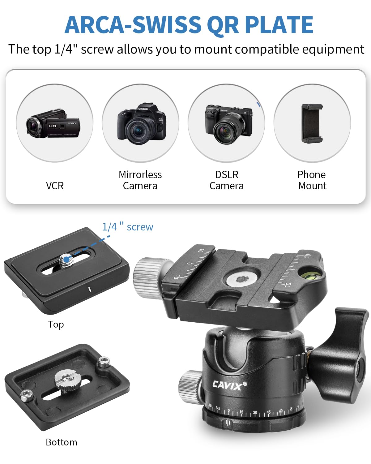 Low Profile Ball Head, CAVIX H-29S Camera Tripod Head Metal Ball Head with Arca Swiss Quick Release Plate Bubble Level Load Capacity 22 Lbs/10kg…