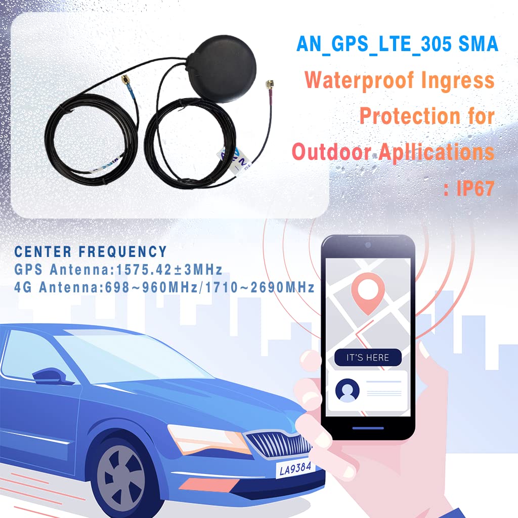 Maswell 2 Combo GPS and 4G LTE Combination Antenna 700-2700MHz Adhesive and Magnet Mount SMA Male Dual Antenna