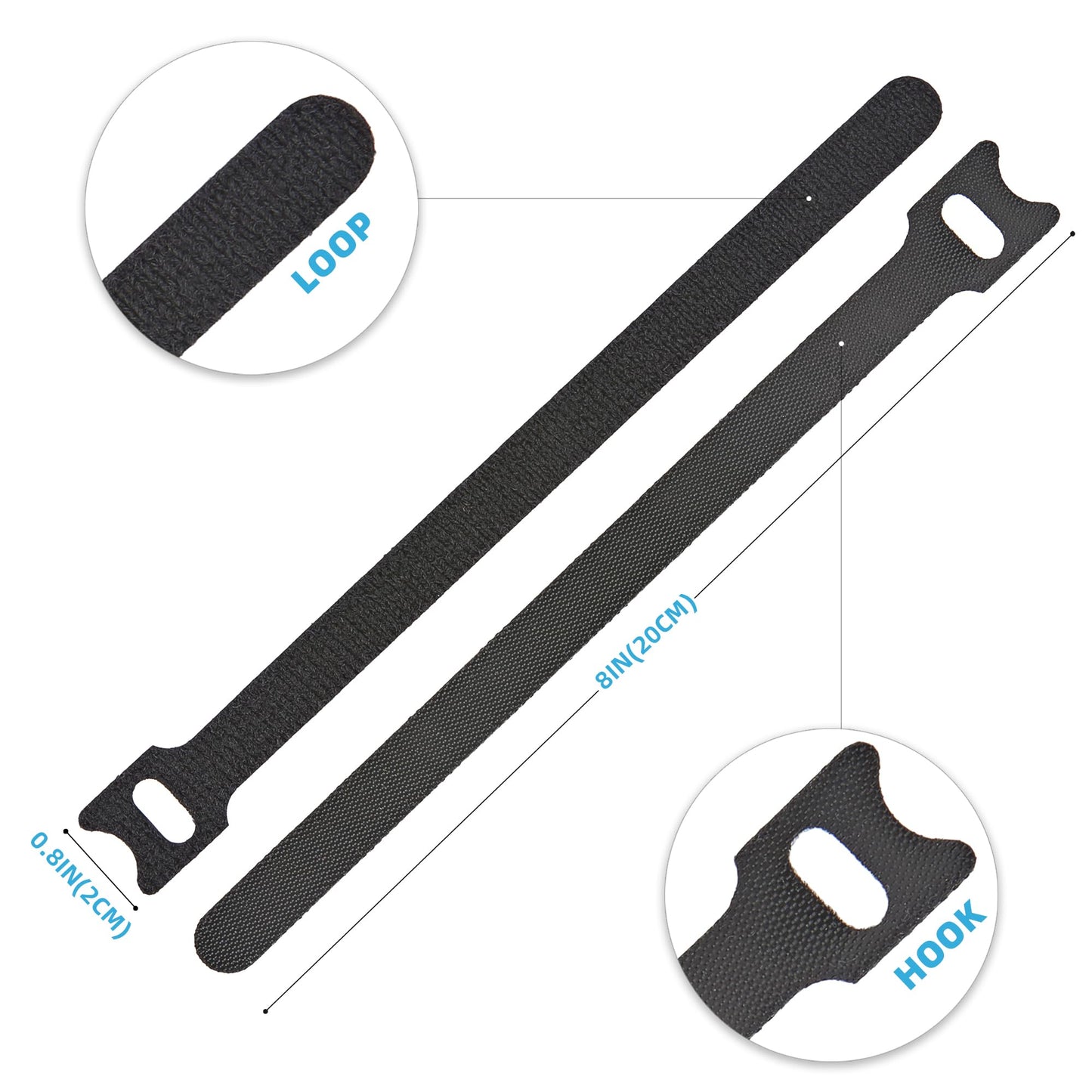 NBTORCH 100 PCS Reusable Cable Ties with Hook and Loop, Multi-purpose Adjustable 8 Inch Cable Management Wire Ties Cable Straps for Organizing Home