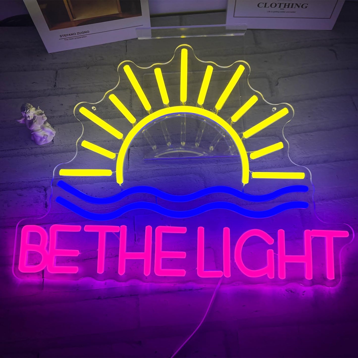 Be The Light Neon Sign Yellow Sunrise Neon Light Inspirational Letter Neon Light Up Sign Boho Wall Art LED Light Sign for Party Birthday Home Bedroom