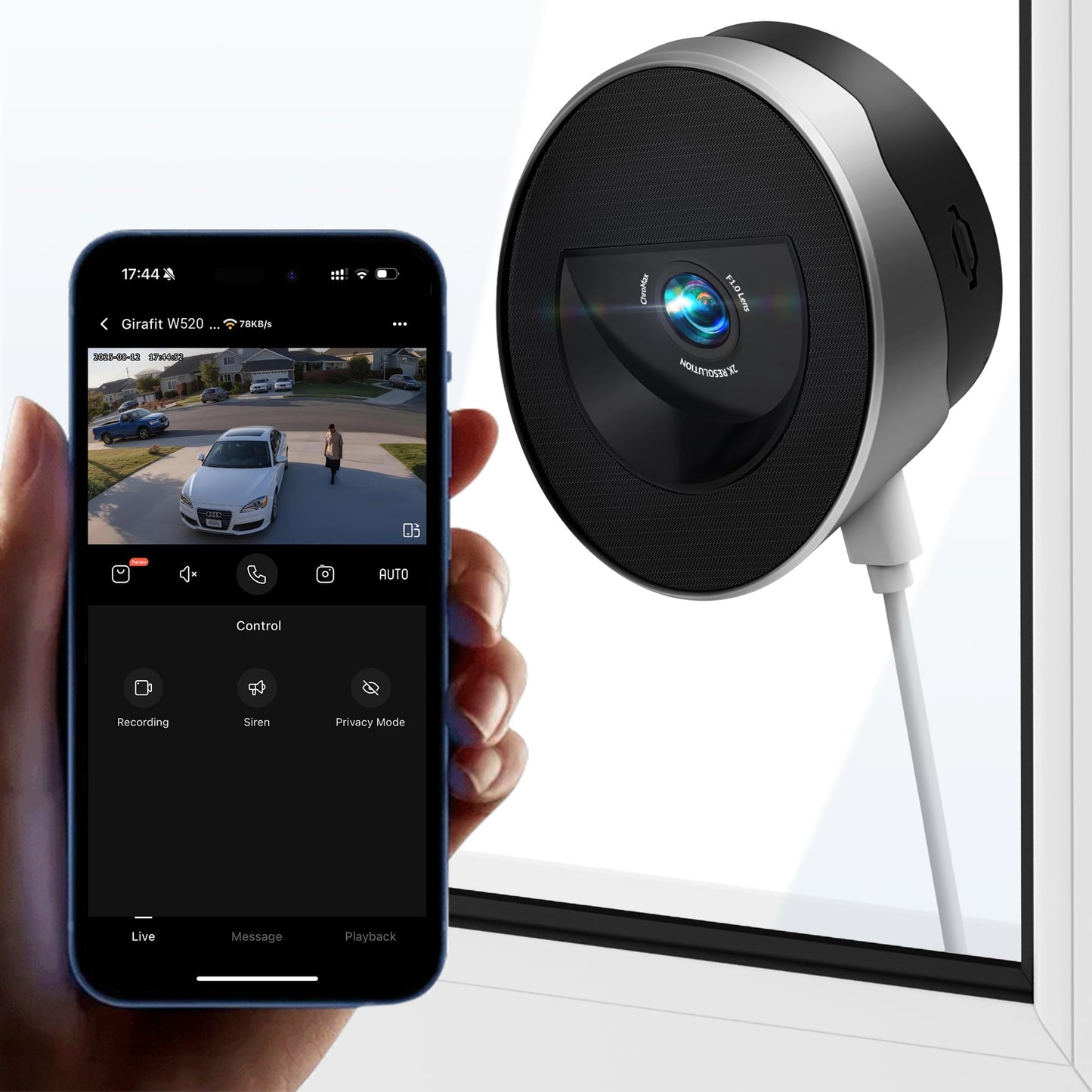 Girafit 2K 3MP Window Camera with 20°Tilt Angle Camera for Second Floor,2.4GHz/5GHz WiFi Cameras for Home Security,ChroMax AI Color Night