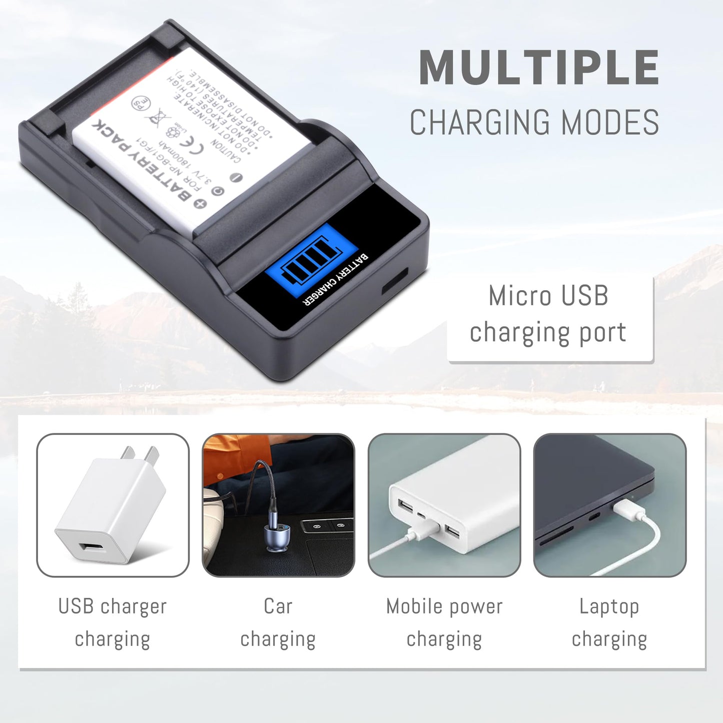 NP-BG1 NP-FG1 BG1 Battery 2-Pack with LCD Slim USB Charger Compatible for Sony Cyber-Shot DSC W130 W210 W220 W230 W275 W290 W300 H10 H50 H70 W290 HX7