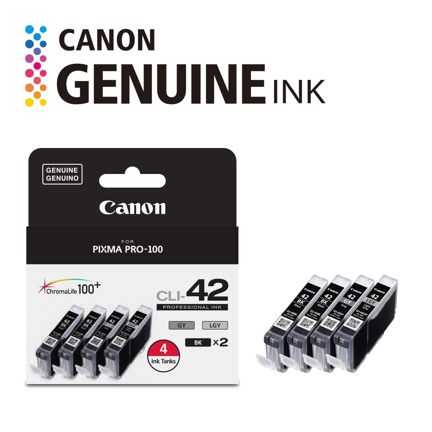 Canon CLI-42 Genuine Four Color Pack, Compatible with PIXMA PRO-100 Printers
