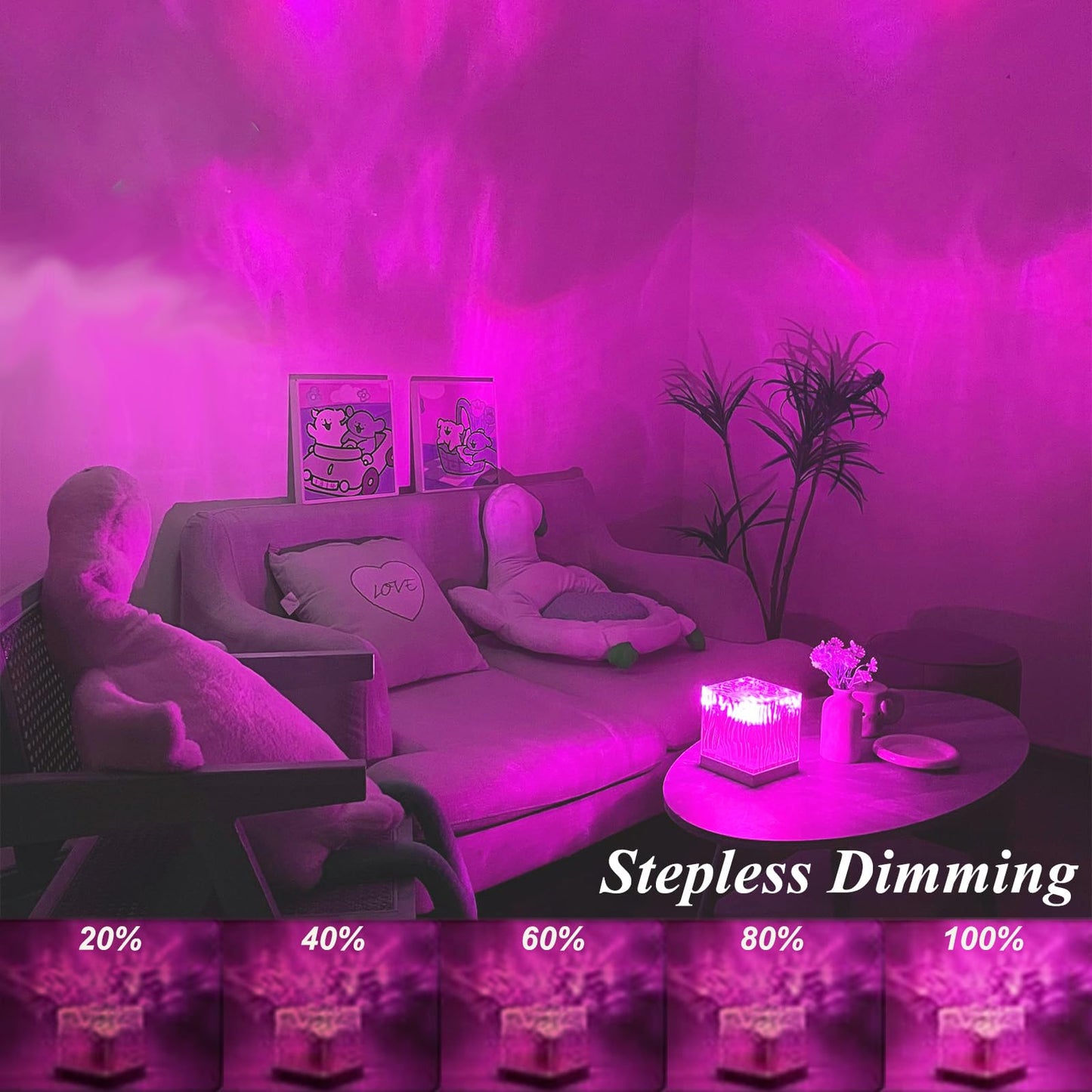 Northern Lights Projector Touch,16 Colors Changing Light Dimmable Mood Lighting, Cube Aurora Glow Lamps with Dynamic Ripple Effect, Remote Galaxy