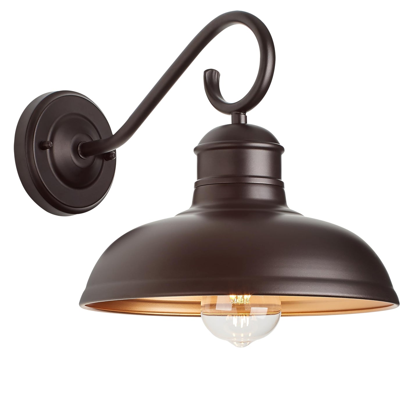 GOLDHILL 10 Inch Farmhouse Gooseneck Barn Light with Gold Interior 1 Pack, Oil Rubbed Bronze Rustic Outdoor Wall Sconce for Garage Porch Bathroom