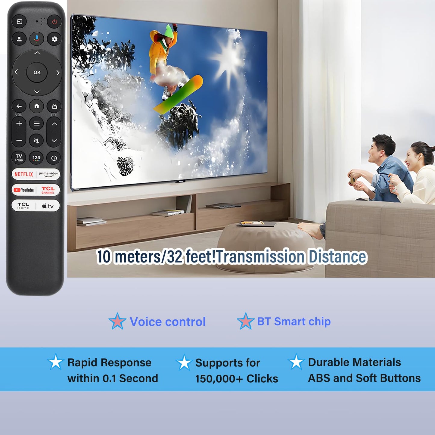 RC813 Voice Remote Control, for TCL Google TV Remote Control, Comes with 6 Shortcut Keys. Compatible with TCL 4k QLED/UHD/QD-Mini Series Smart TVS