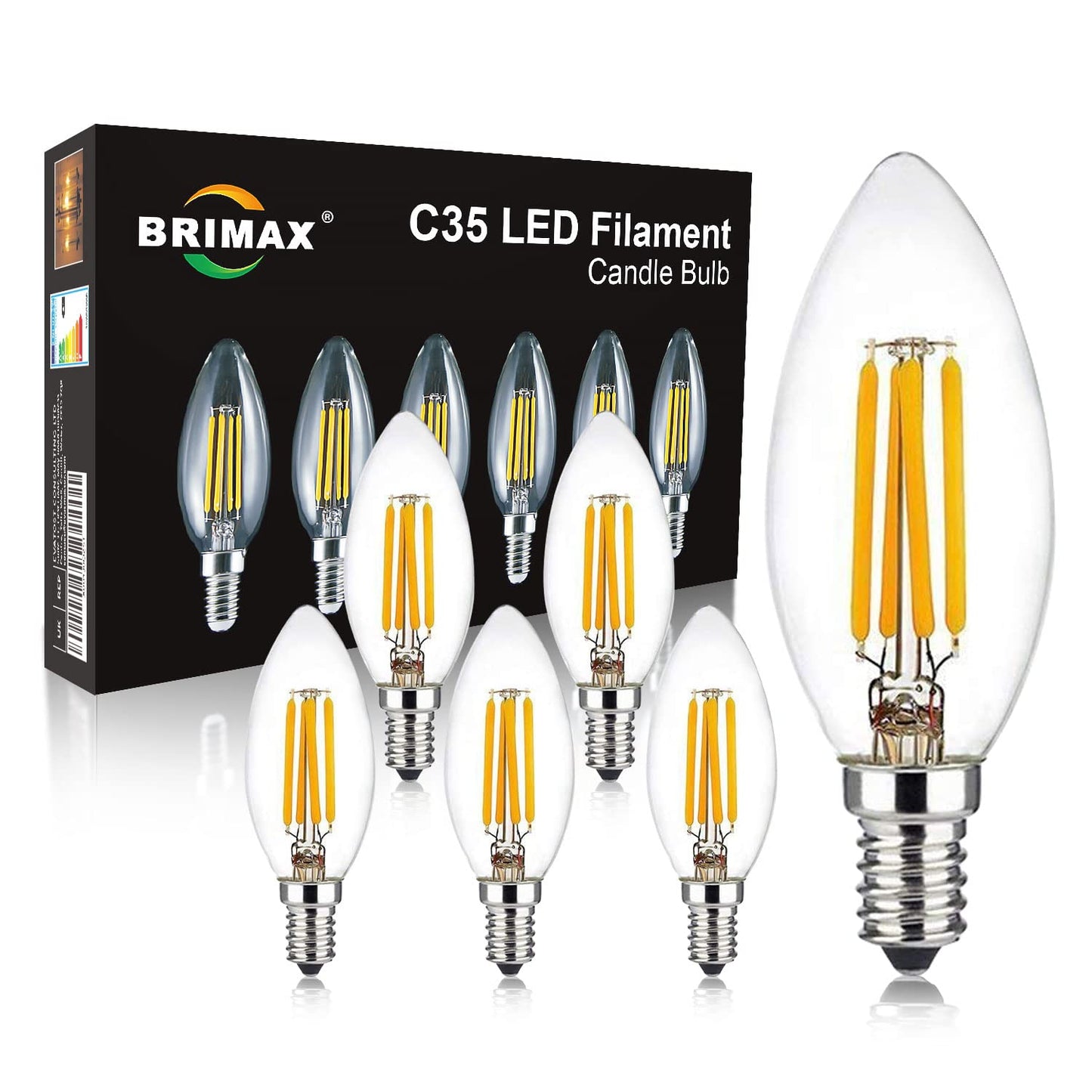 BRIMAX 4W E12 Candelabra LED Bulbs,Dimmable B11 Candle Bulb 2700K,6 Pack
