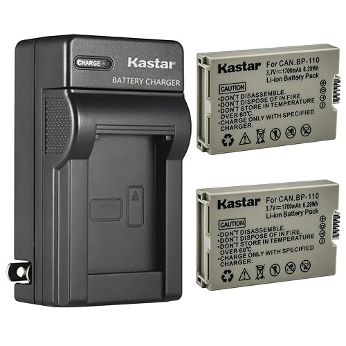 Kastar 2-Pack Battery and AC Wall Charger Replacement for Canon BP110 BP-110 BP110 Battery, CG-110 Charger, Canon VIXIA HF R20 HFR20, VIXIA HF R20