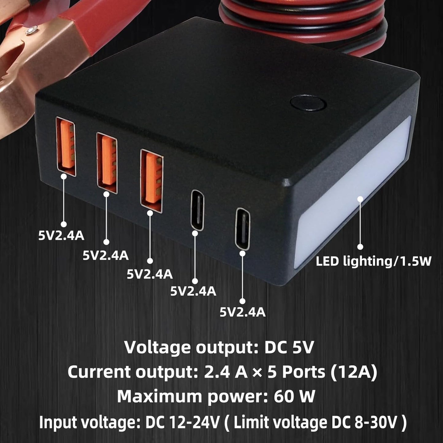 12V 24V to USB USB-C Buck Conversion Charger Multi Port Adapter Output DC 5V 12A 60W
