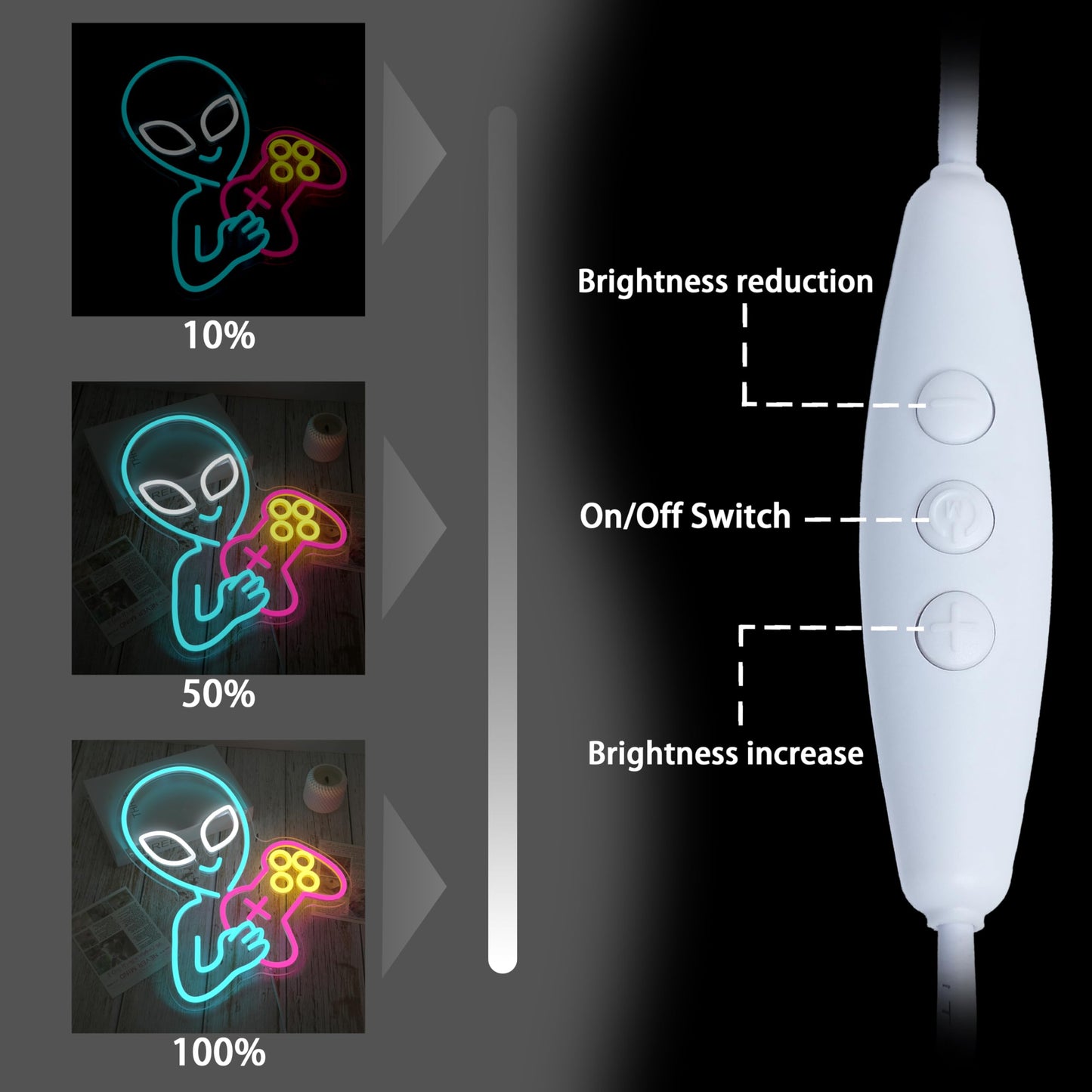 AEHEMNGZ Alien Game Neon Sign Ice Blue Alien Neon Light for Wall Decor Dimmable Game Neon Sign Gaming Controller Light Up Sign for Bedroom Bar