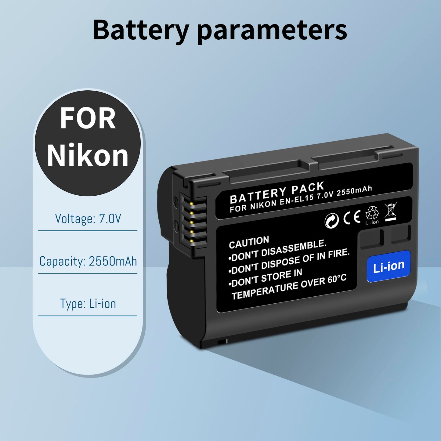 2-Pack EN-EL15 EL15a EL15b EL15c Replacement Battery(2550mAh) and USB Dual Charger Compatible with Nikon ZF Z6 Z7 Z8 D750 D850 D7000 D7100 D7200 D7500