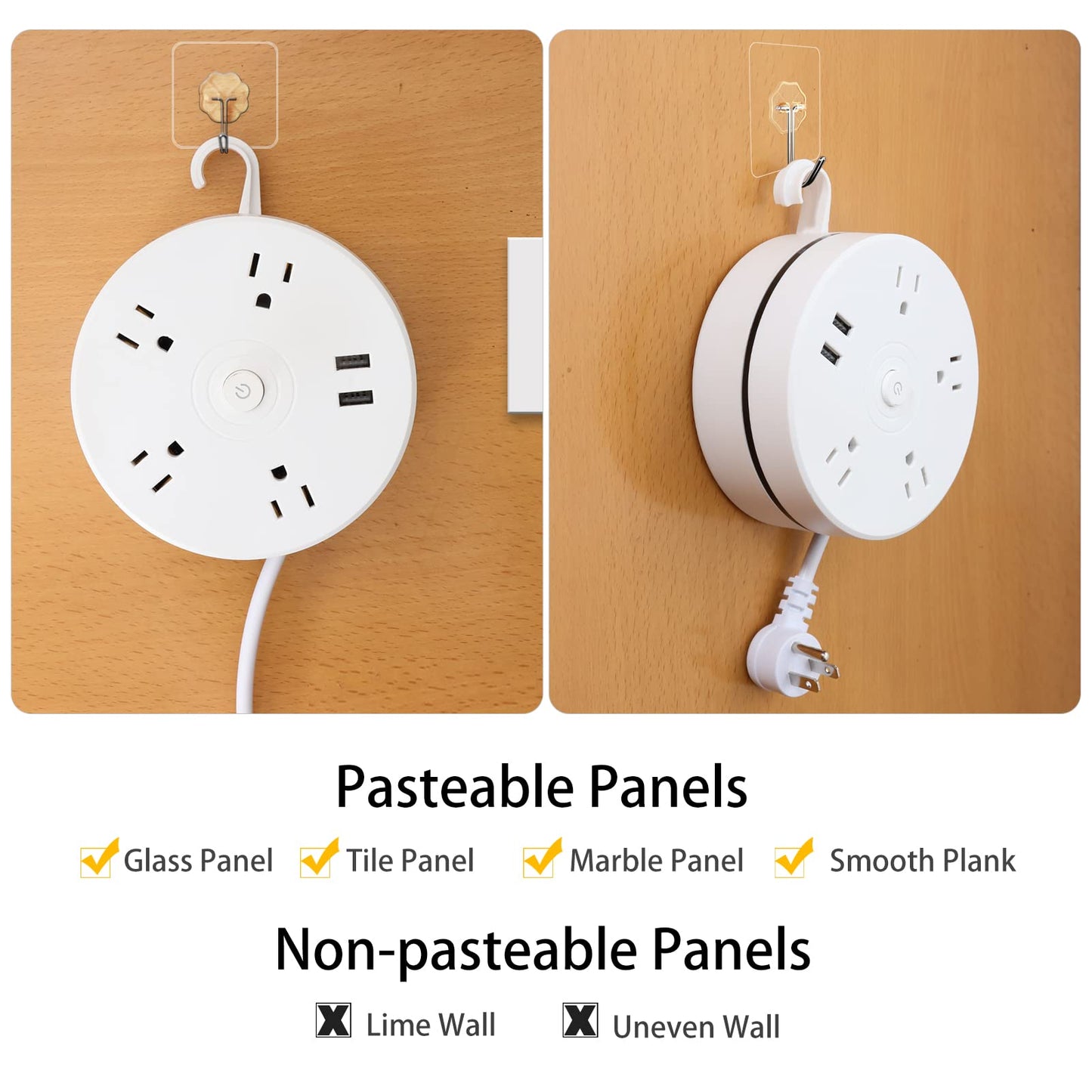 Extension Cord Surge Protector Power Strip - Flat Plug Braided Power Bar with 4 Widely Outlets and 2 USB Ports, Multi Plug Wall Mount Desk USB