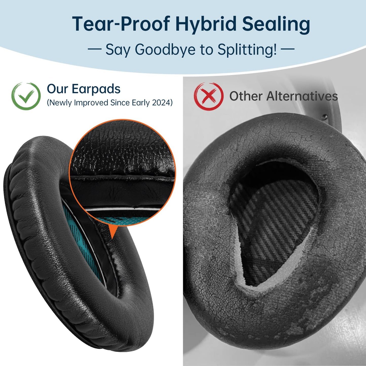 Aurivor Replacement Ear Pads for Bose QuietComfort QC 35 (ii) 25 15 2 Headphones, Tear-Proof Earpads Cushion for QC35 (ii) QC25 QC15 QC2