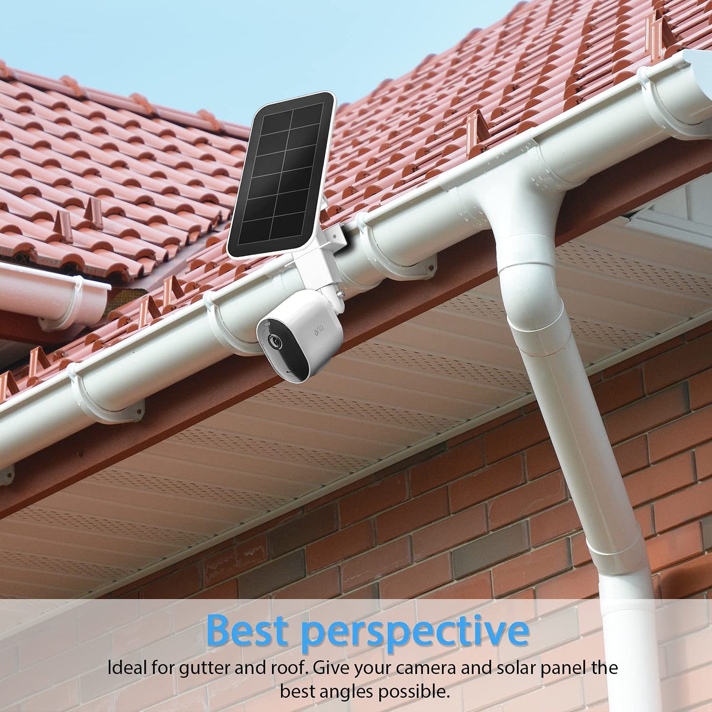 Adjustable 2 in 1 Security Camera and Solar Panel Gutter Mount Compatible with Wyze/Reolink/Arlo Solar Panel for Maximum Sunlight