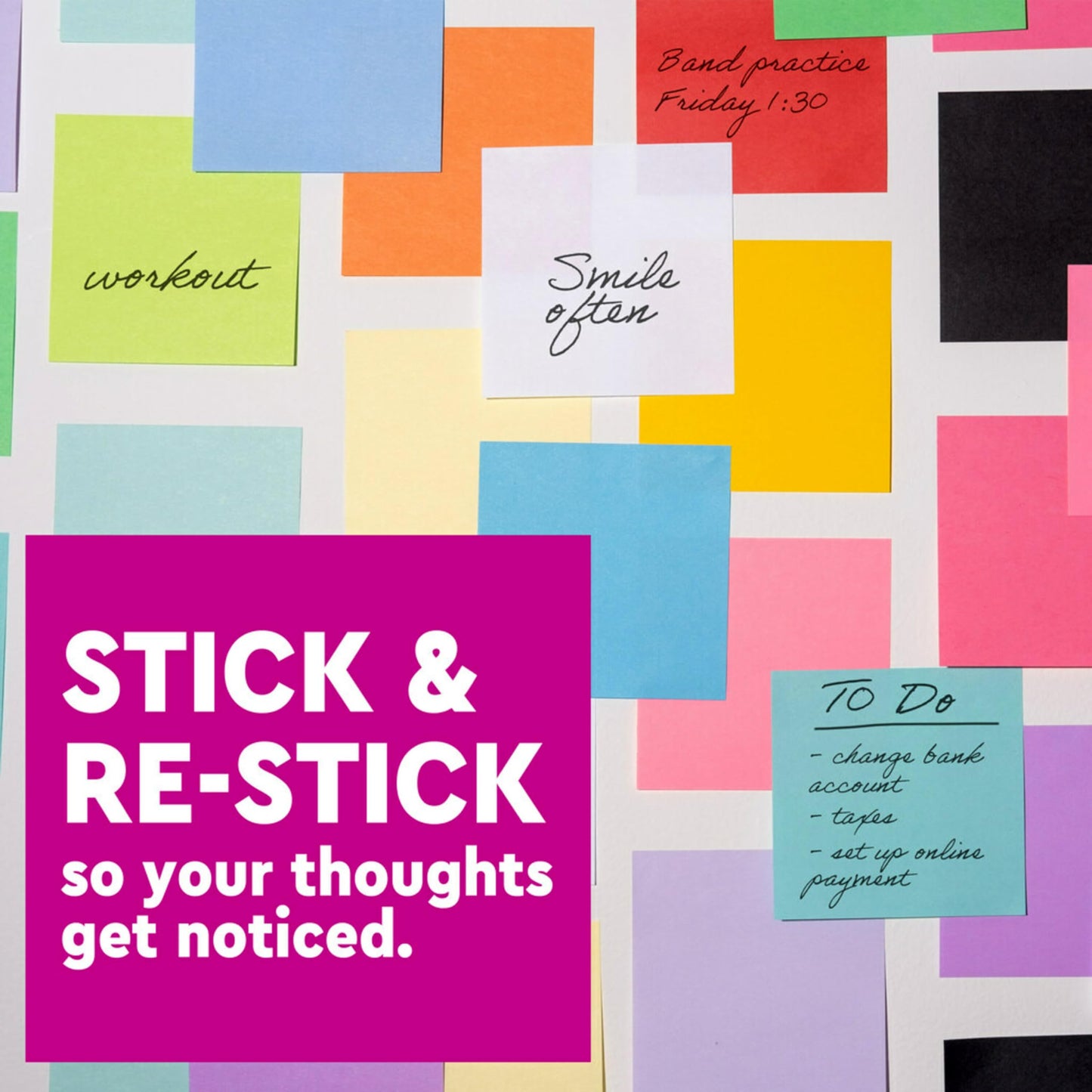 Post-it Super Sticky Notes, 5 Sticky Note Pads, 3 x 3 in., School Supplies, Office Products, Sticky Notes for Vertical Surfaces, Monitors, Walls