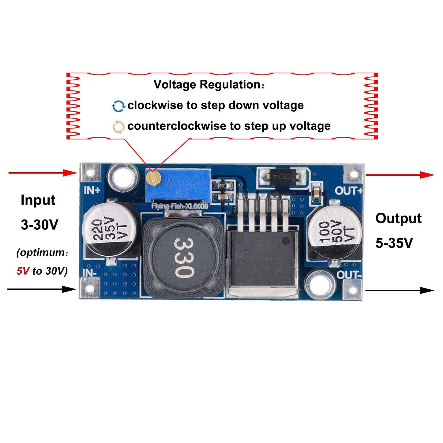 Valefod XL6009 DC to DC Boost Converter 3.0-30V to 5-35V Step-up Transformer Power Module, Pack of 10