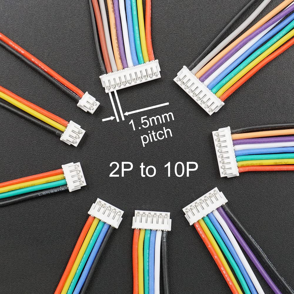 ZH 1.5MM Connectors and 28AWG Pre-Crimped Silicone Cables kit Compatible with JST ZH 1.5 Connector 2/3/4/5/6/7/8/9/10 Pin Housing Adapter Cable