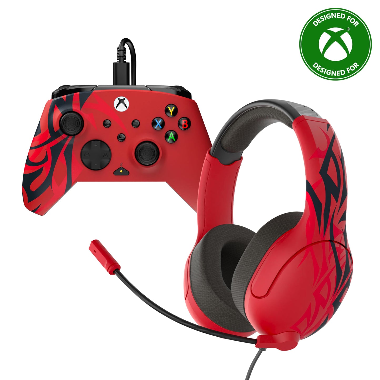 PDP Gaming Xbox Series X|S Red Bundle: REMATCH Wired Gamepad Controller & AIRLITE Wired Headset with Mic, Licensed Xbox One Gamepad, Customizable