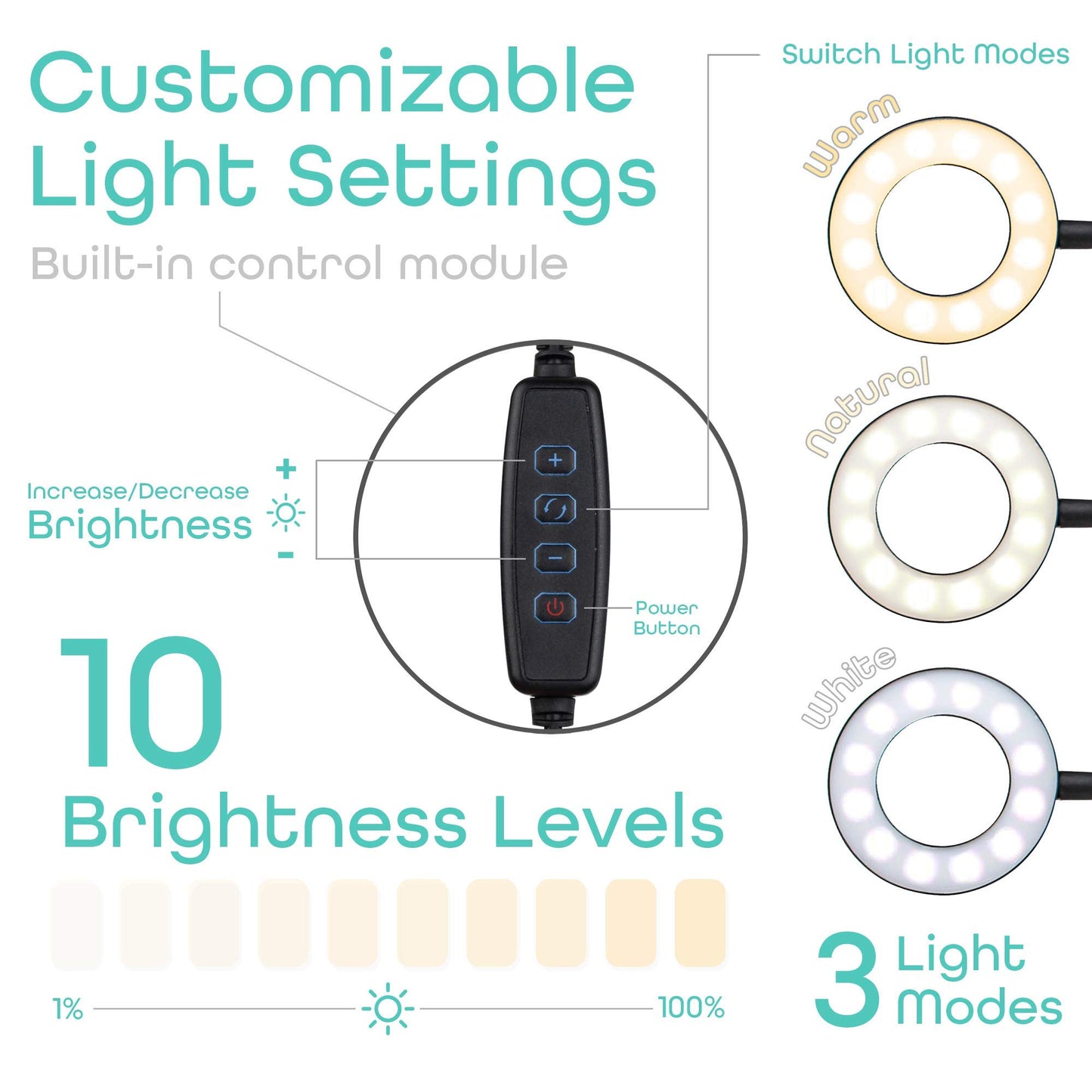 Aduro U-Stream Ring Light with Stand Tripod, 10" Selfie Ring Light for iPhone with Tripod & Phone Holder for Live Video Selfie Recording Kit