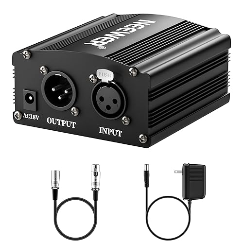 Neewer 1-Channel 48V Phantom Power Supply with Adapter, BONUS+XLR 3 Pin Microphone Cable for Any Condenser Microphone Music Recording Equipment (8