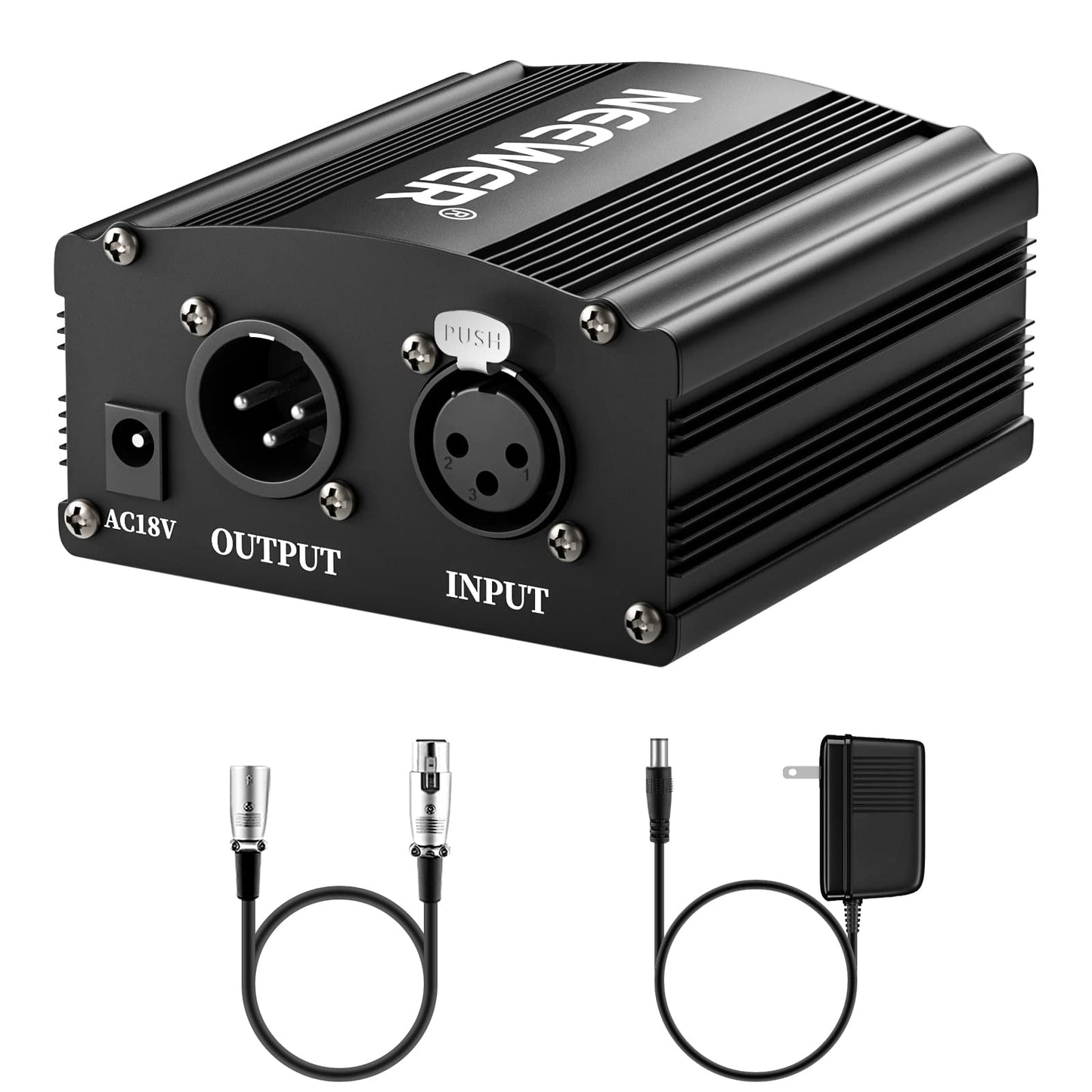 Neewer 1-Channel 48V Phantom Power Supply with Adapter, BONUS+XLR 3 Pin Microphone Cable for Any Condenser Microphone Music Recording Equipment (8