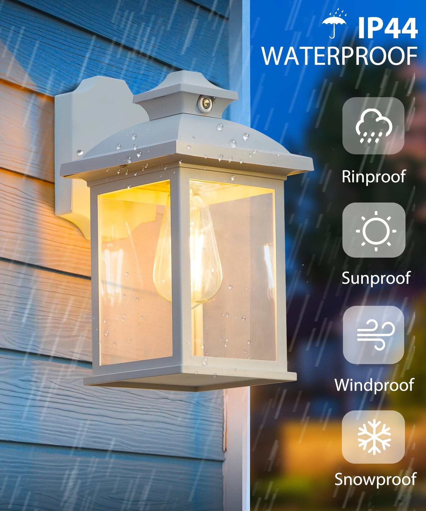 FUDESY Dusk to Dawn Sensor Outdoor Wall Lanterns, Exterior Wall Sconce Porch Light Fixture with E26 Socket 3000K LED Edison Filament Bulb Included