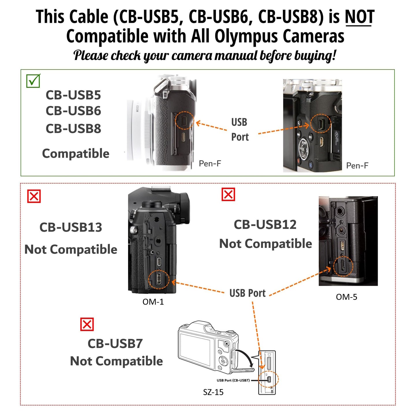 ienza USB Data File Picture Transfer Charger Charging Wire Cord Cable CB-USB5 USB6 USB8 for Olympus Tough TG-830 TG-630 TG-860 TG-870 & Select Stylus