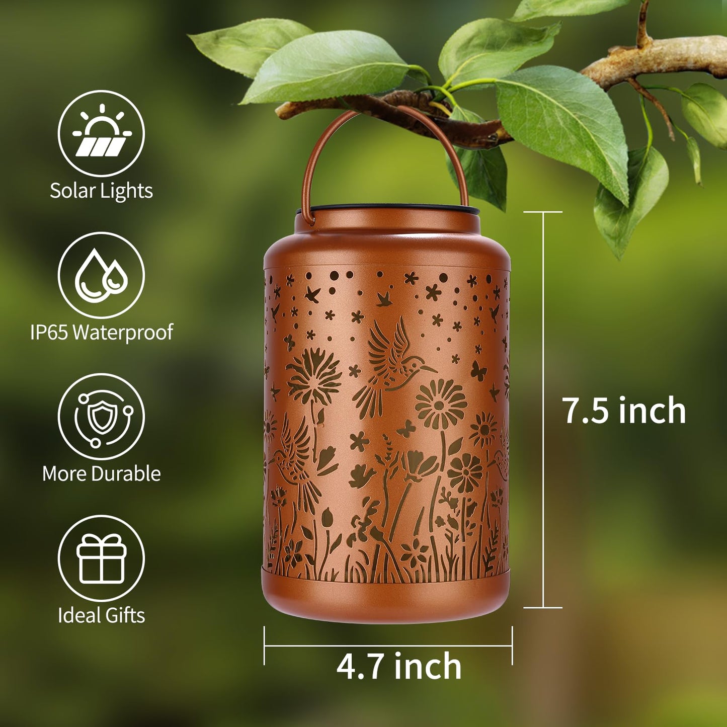 GOLFOEE Solar Lanterns Outdoor Waterproof Hummingbird Solar Lights Outdoor Waterproof for Garden, Birthday Gifts for Women Mom Grandma, Garden Lights