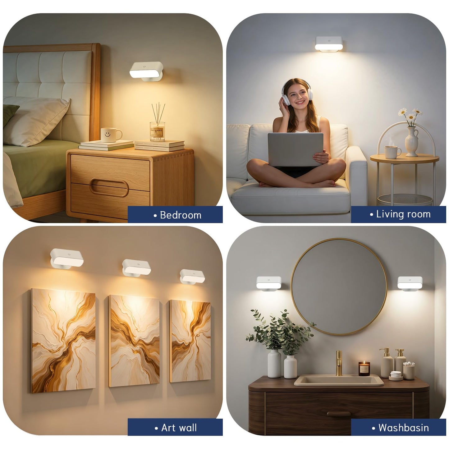 Alinana Wall Sconces Battery Operated with Timer, Rechargeable Wall Lights with Touch & Remote Control, Dimmable Stick On Wall Lights, Battery Powered