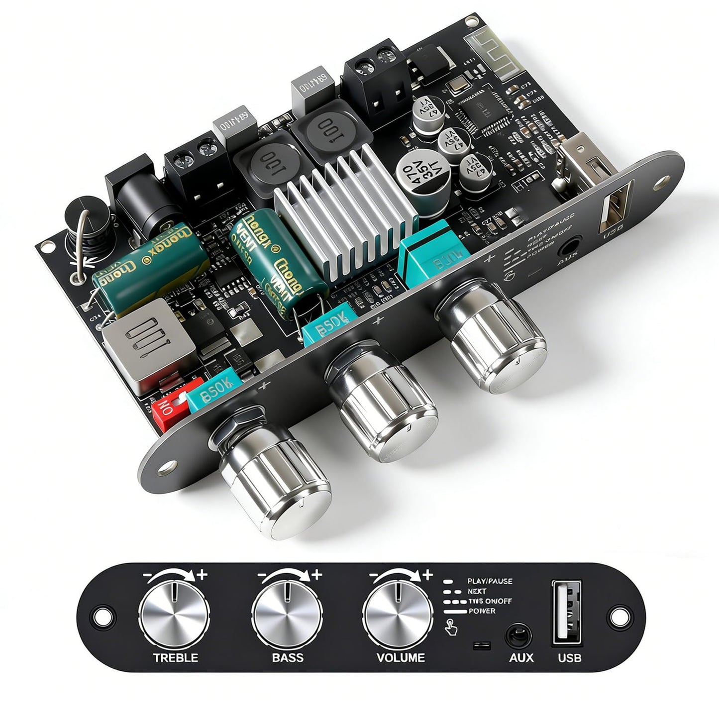 ZK-1001U Mono Amplifier Board, 100W Bluetooth5.3 Amplifier with TPA3116D2 Chip, Mini Amplifier with TWS Stereo Pairing, Treble and Bass for Home Audio