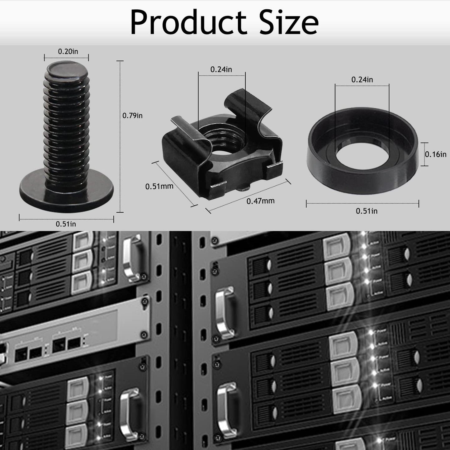 Leadrise 50-Pack M6 x 16mm Computer Rack Mount Cage Screws, Nuts & Washers for Server Cabinet - Black