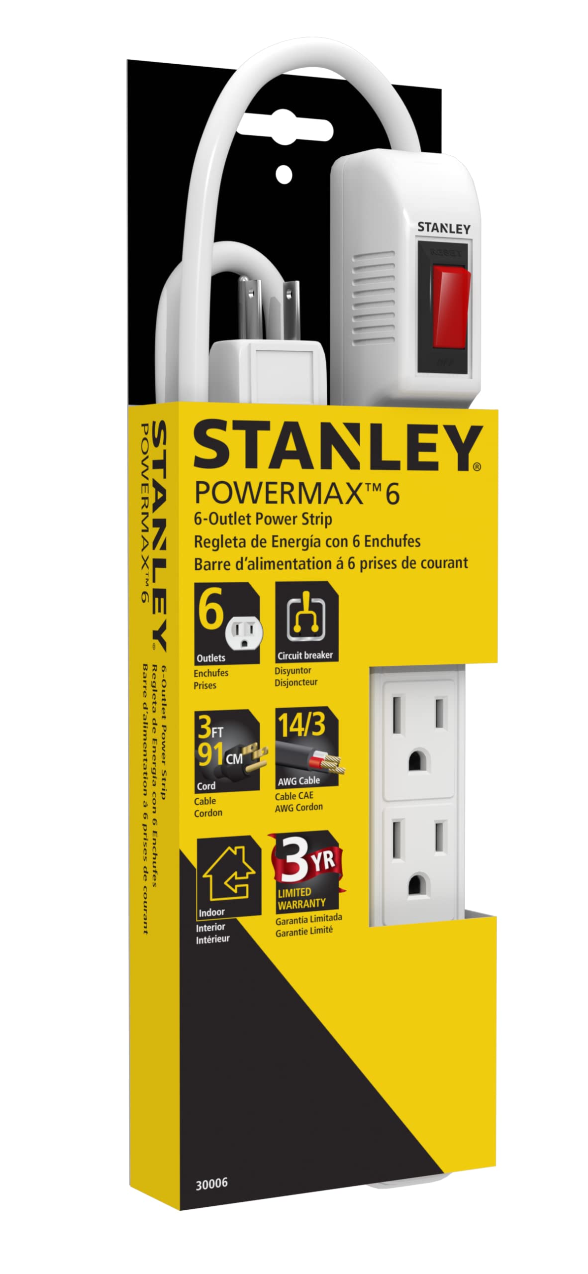 STANLEY 30006 POWERMAX 6-Outlet Power Strip with 3FT Cord
