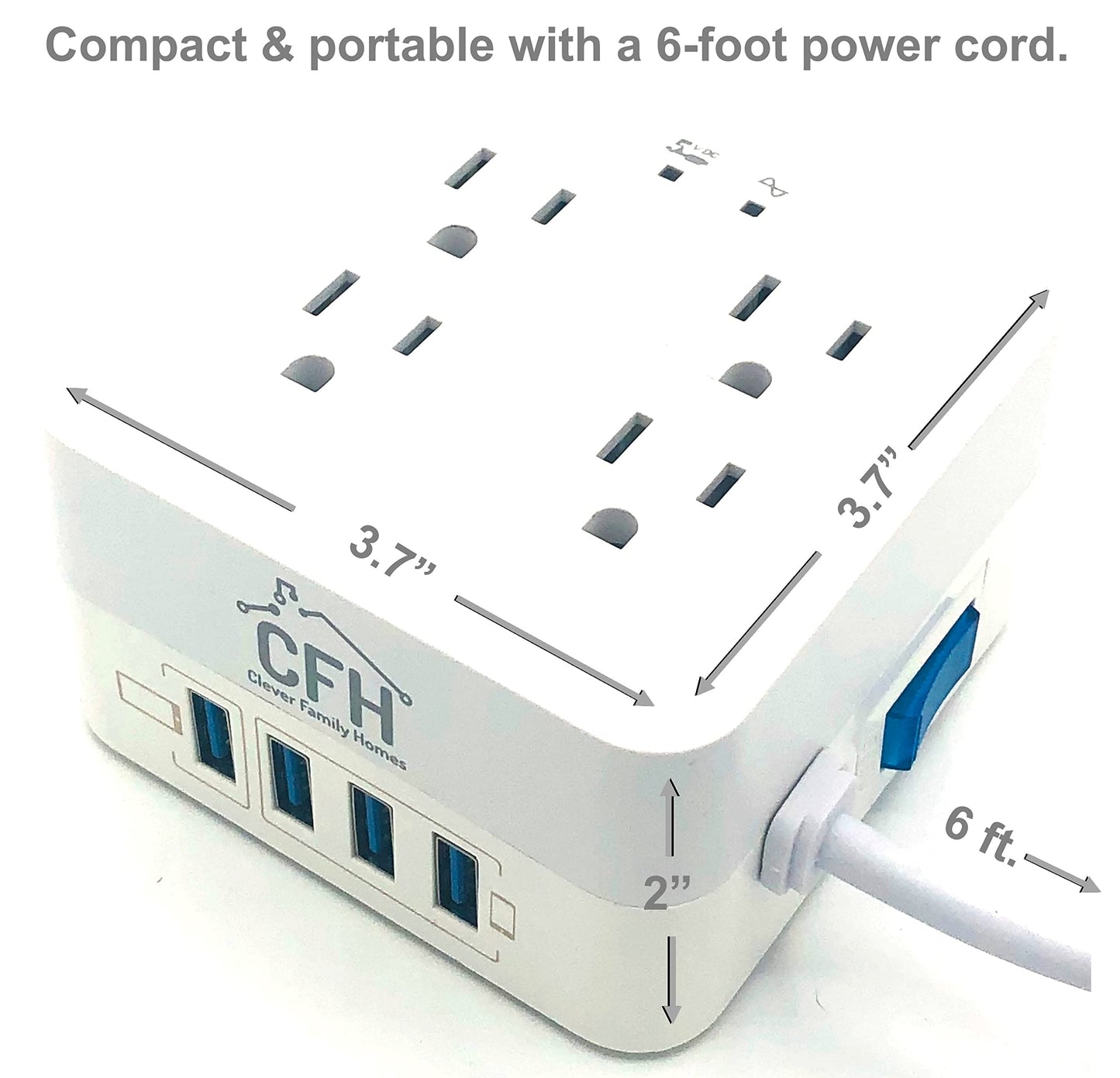 4-Outlet 4-USB Fire Safe Surge Protector with Outlet Saver Power Cord and USB Charge Cables